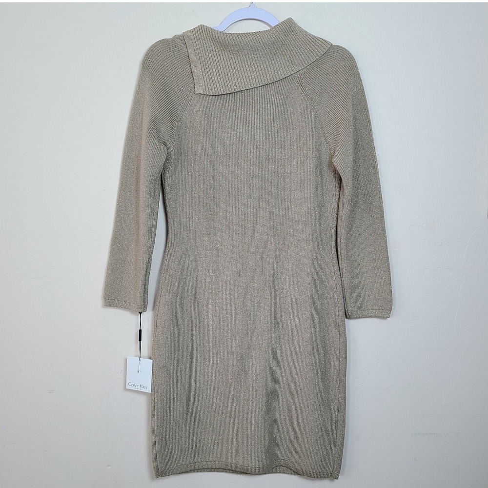 Calvin Klein Gold Pin Ribbed Knit M Sweater Dress Vanilla Lux Winter Baddie NWT‎ - Picture 10 of 10